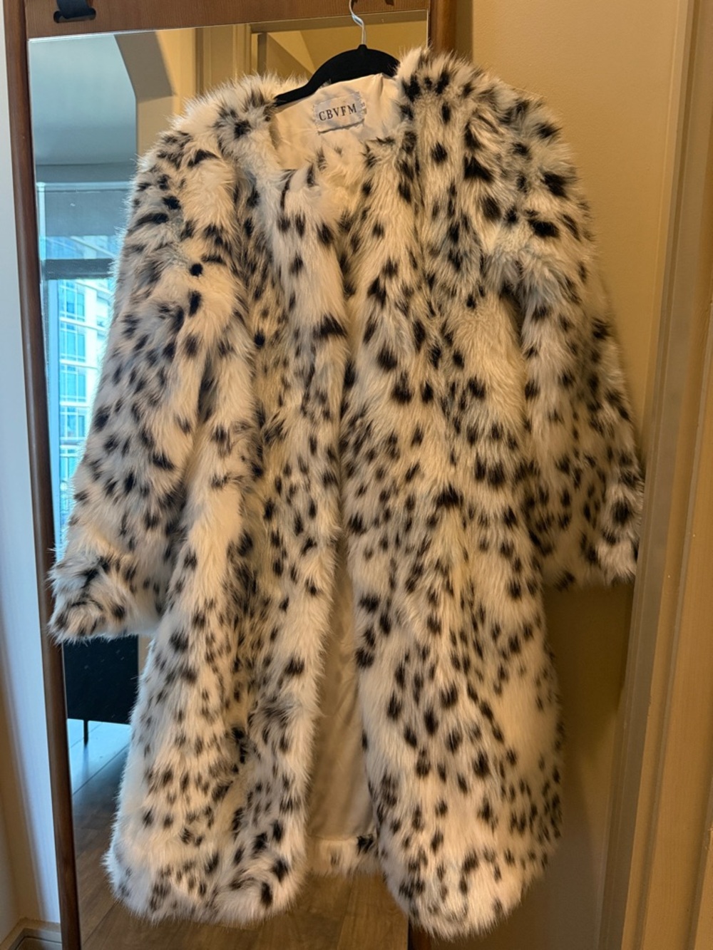 White & Black Spotted Faux Fur Coat - Women's Teddy Jacket